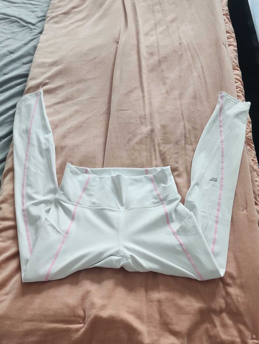 Fabletics White Leggings with Pink Trim